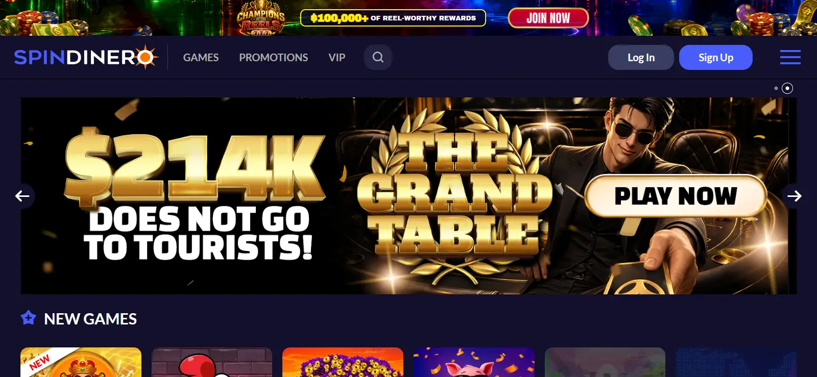 Spin Dinero official homepage or game lobby showing the brand interface